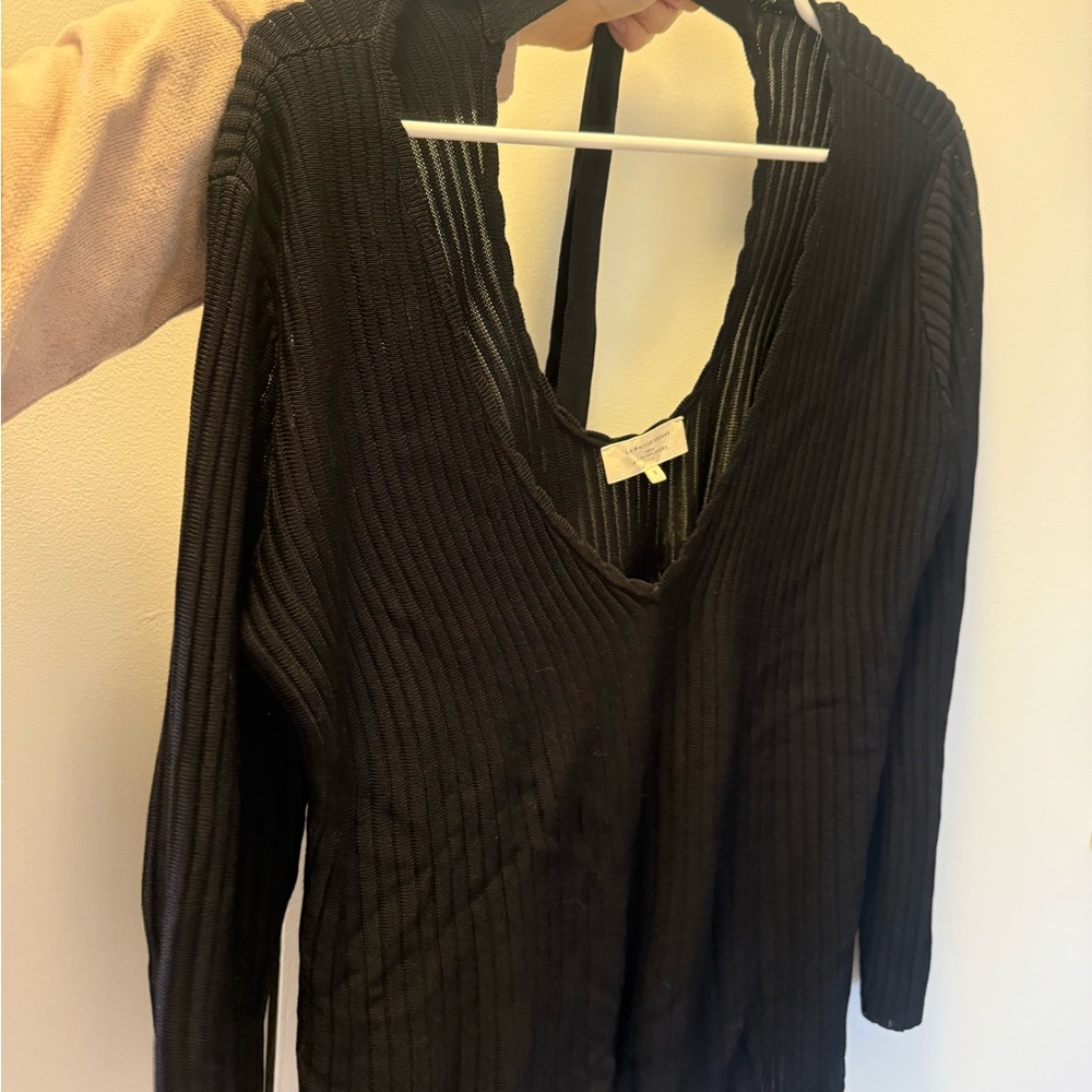 Sezane Black Ribbed Cowl Sweater
